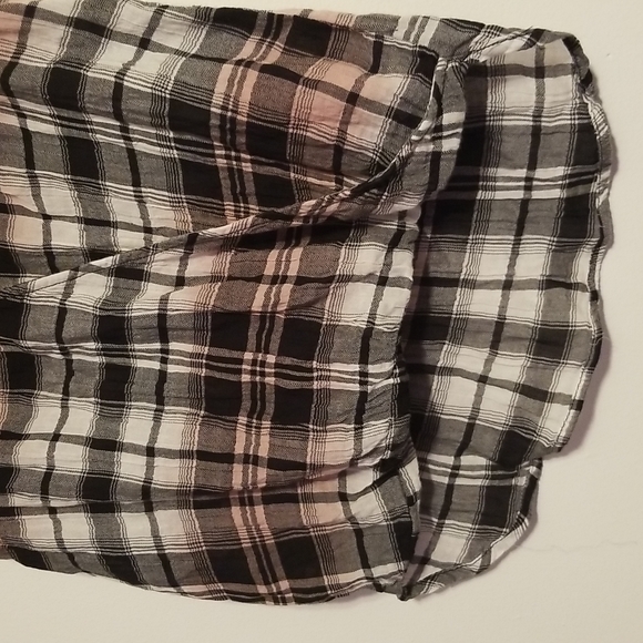 Splendid Plaid Surplice Top Cotton Gauze Style Crinkle Black White Pink Wrap - Picture 4 of 9